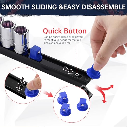 Reniteco Magnetic Socket Organizer, 1/2-Inch Drive ABS Sockets Rail, Heavy Duty Sockets Holder, Socket Rack Kit 1/2-Inch x 14 Clips - color: Blue, size: 1/2" DR