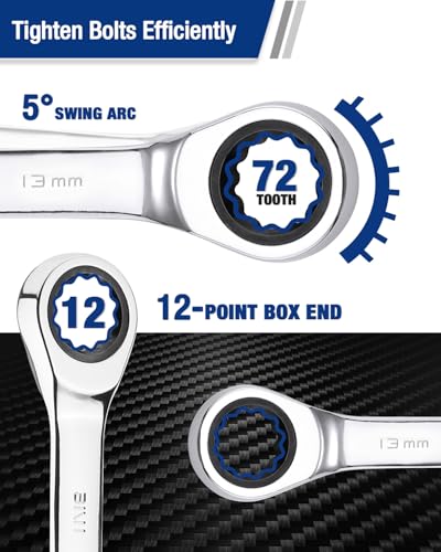 WORKPRO 13 mm Ratcheting Combination Wrench, Mirror Polish Chrome Plating - size: 13 mm, style: Mirror Polish