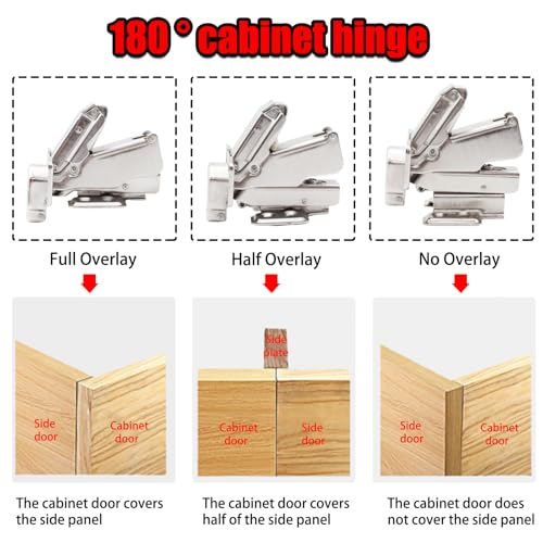 2Pcs 180 Degree Full Overlay Cabinet Hinges