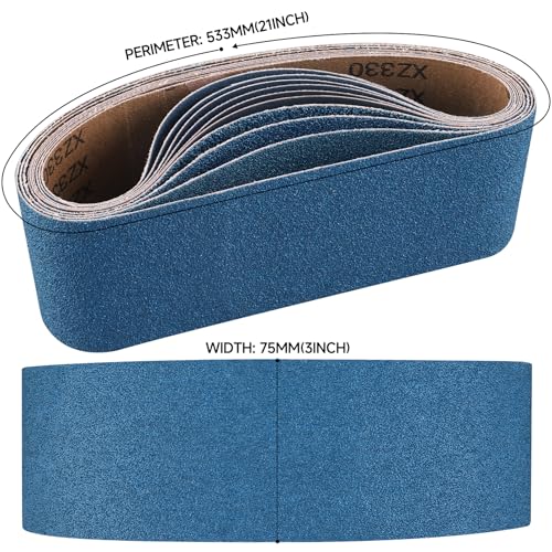10-Piece Premium 3 x 21 Inch Zirconia Sanding Belts 40-400 Grit - color: Mix Grit, size: 3x21 Inch
