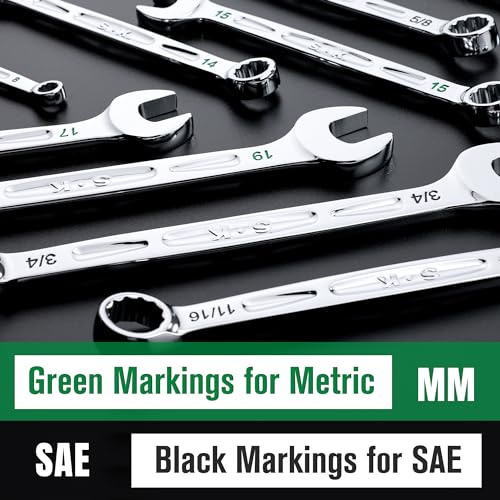 SK Combination Wrench Set, SAE 5/16''-3/4'', Metric 8-19mm, 23-Piece - size: Metric & SAE