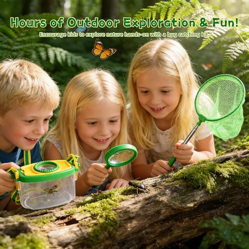 Kids Gardening Tools and Bug Catcher Kit with Wheelbarrow Sets, Ages 2 3+ | Shovel, Rake, Bug Catcher Kit, Summer Outdoor Yard Digging Weed Tools, Easter Birthday Gift for Boys Girls, Green - color: Green-18pcs