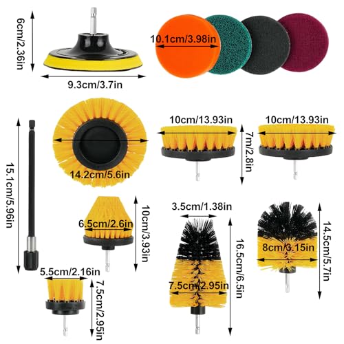Drill Brush Attachments Set, 17PCS Power Scrubber Kit with Scouring Pads and Sponge, for Bathroom, Tile, Grout, Kitchen, Tub and Car Wheel Cleaning