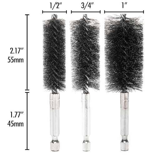 Quadruple Wire Twist Professional ID Copper Tube Pipe Cleaner for Fittings 6pcs, 1/2" 3/4" 1" Pipe Cleaning Brush Set, Stainless Steel Wire Bore Brushes for Power Drill, 1/4 Inch Hex Shank - style: 6-Piece Set