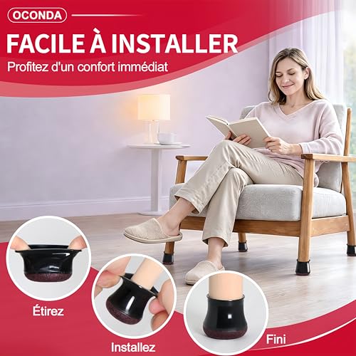 OCONDA 24 PCS Chair Leg Floor Protectors Black, Medium, 4/5''-1-3/16'' - color: Black, size: Round M