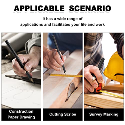 Honoson 200 Pcs Flat Construction Pencils with Printed Ruler Wood Graphite 2 Pcs Carpenter Pencil Sharpener for Woodworking Marking Tool(Black) - color: Black