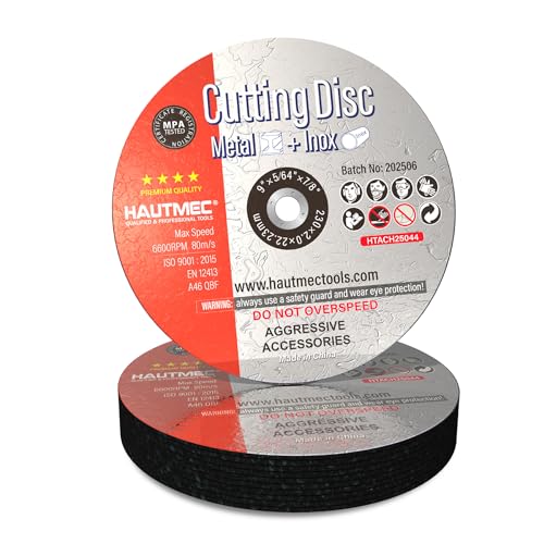 HAUTMEC 10 Pack Cut Off Wheels 9" x 5/64" x 7/8", Expert Metal Cutting Discs for Angle Grinder, Premium Aluminium Oxide Abrasive for Aggressive Cutting Metals & Steel, MPA Certified - HTACH25044 - size: 9" x 5/64" x 7/8" (10 pcs)
