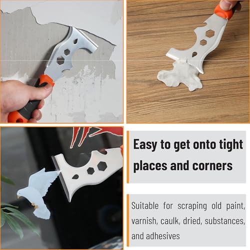 Bates- Paint Scraper Set, 2 Pack, 12 in 1 Painters Tool with 1.5" Stainless Steel Putty Knife, Rubber Handle, Paint Scrapers for Wood, Painters Knife, Paint Scraper for Painting, Metal Scraper