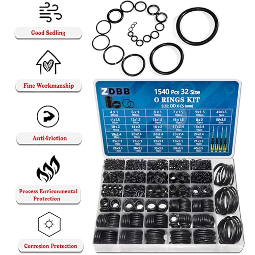 ZDBB 32 Size 1540 Pcs O Rings Assortment Kit Metric Nitrile Rubber Oring Set with 4 Pick for Automotive Faucet Pressure Washer Plumbing Air or Gas Repair OD 4mm-50mm