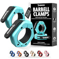 DMoose Fitness Barbell Clips 2 Inch (Pair) - Quick Release Olympic Barbell Clamps & Collars with Anti Slip TPR Grip for Secure Weightlifting and Powerlifting - Weight Clips for Bars at Home or Gym - color: Cyan, style: Magnetic