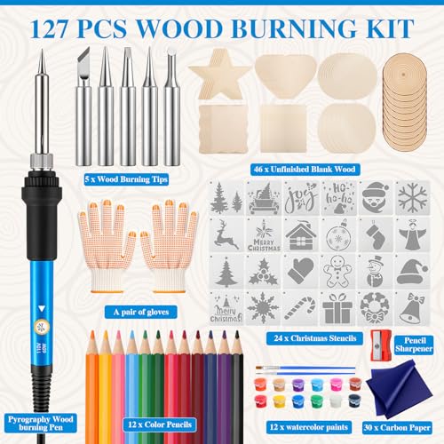 Beeveer 121 Pcs Wood Burning Kit Christmas Wood Burning Pen Tool Set DIY