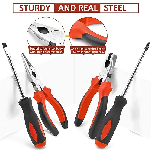 Sundpey 148 Pcs Portable Basic Hand Repair Home Tool Kit Set with Case Red - color: Red