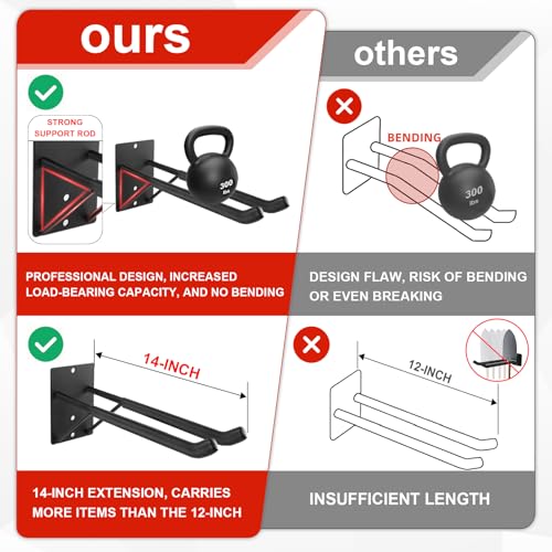 14" Large Heavy Duty Garage Hooks, 2-Pack Steel Garage Storage Hooks with Support Rods, Utility Wall Mount Hangers for Power Tools, Car Tires, Ladders, Chairs, Garden Tools and More - size: 2-Pack 14" Heavy Hooks