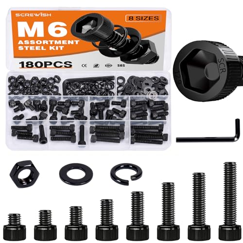 180PCS M6 Socket Head Cap Screw Assortment Kit, 8-35mm - size: M6