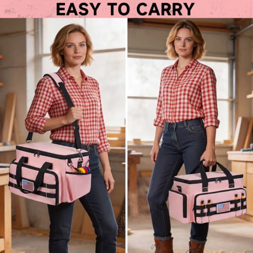 Pink Tool Bag for Women, Heavy-Duty 15-Inch Portable Tool Box Tote - color: Pink