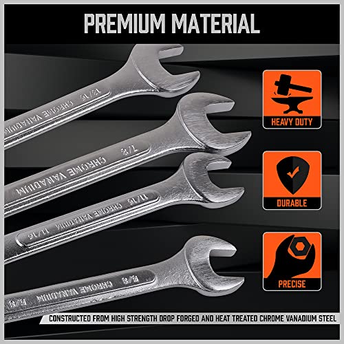 HORUSDY 26-Piece Durable Combination Wrench Set with Roll-up Pouch, Open End Wrench Set for General Household, Garage, Auto Repairs, SAE 1/4” - 1” and Metric 8mm - 24mm - style: Combination Wrench Set