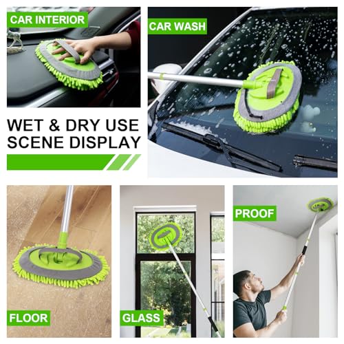 Ordenado 62" Car Wash Brush Kit Mitt Mop Sponge with Long Handle Chenille Microfiber Car Cleaning Brush Kit Supplies Car Washing Mop Kit Car Care Kit of Scratch-Free Replacement Head for Car RV Truck - color: A-green