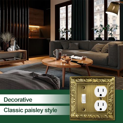 3-Pack Antique Brass Decorative Combo Toggle/Outlet 2 Gang Wall Plate - size: 2 Gang Toggle/Duplex