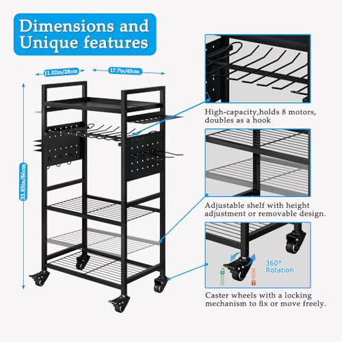 INGIORDAR Large Power Tool Organizer Storage Rolling Cart on Wheels,Black - size: 4 Tier (without Charging Station)