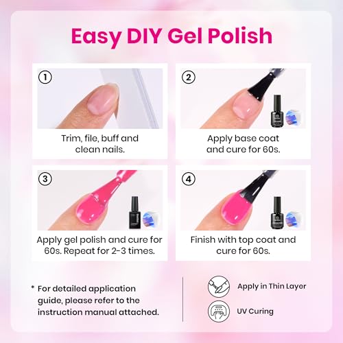 Beetles Pink Gel Nail Polish Set 6 Colors Bright Hot Light Baby Pink - color: D - Pink-06