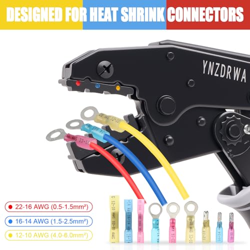 Crimping Tool for Heat Shrink Connectors, Ratcheting Wire Terminal Crimper