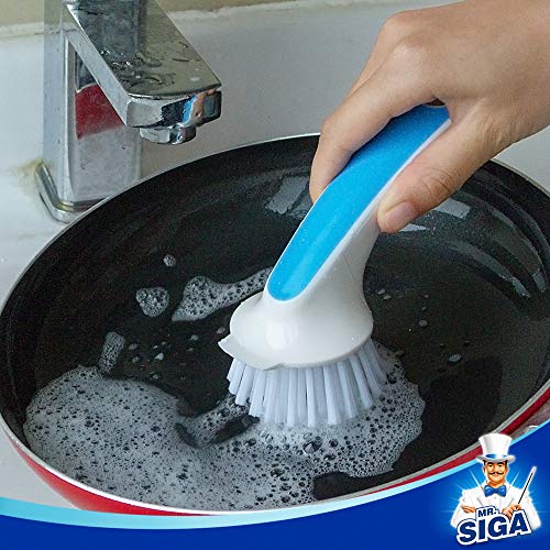 MR.SIGA Pot and Pan Cleaning Brush, Dish Brush for Kitchen, Blue, Pack of 2 - color: Blue & White