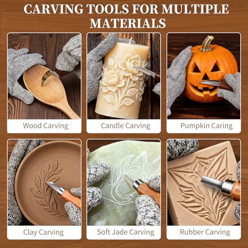 Wood Carving Kit, 30-Piece Professional Whittling & Carving Tool Set with Walnut Handle Knives, Detail Gouges, Sharpening Stone, Strop & Cut-Resistant Gloves for Adult Hobbyists and Craft Use - color: 30-piece Wood Carving Tools