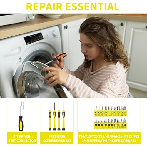 HANGYING 39-Piece Household Tools Kit, Yellow Tool Set with Storage Case - color: Yellow