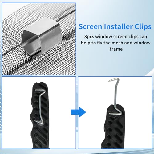 Window Screen Repair Kit, 48"x118" Screen Door Mesh Replacement Kit, Durable Fiberglass Black Window Screen kit with Tools, Rolling, Hook, Spline, Clips for Windows Doors Patio and Porch
