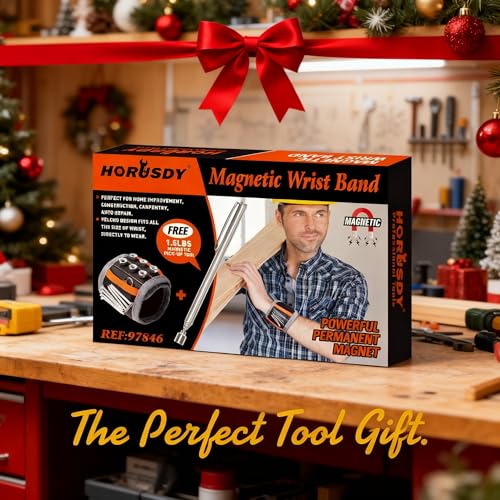 HORUSDY Magnetic Wristband, Stocking Stuffers, Gifts for Men, Premium Tool Belt for Holding Screws Nails Drill Bits with Powerful Magnets, Cool Gadgets, DIY, Valentine’s Day, for Dad - size: Magnetic Wristband & Magnet Stick