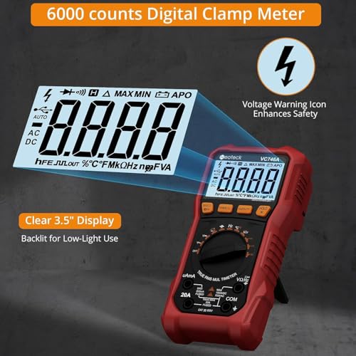 Neoteck 6000Counts TRMS Digital Multimeter for 750VDC 1000VAC AC/DC Current - color: Red, size: 6000Counts(AC 750V/DC 1000V)