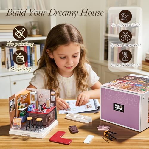 Super Mini Miniature Lounge Bar DIY Kit with Acrylic Display Case - color: Small - Relax Bar, size: Small