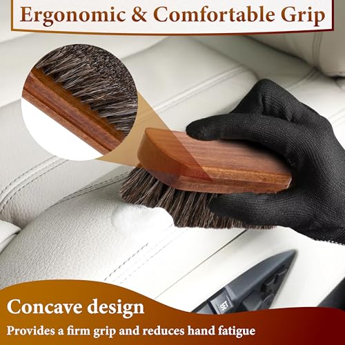 2 PCS Leather Brush Car Detailing, Horse Hair Brush, Car Cleaning Supplies - color: 2 Pcs