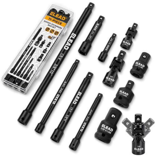 11-Piece Socket Extension Bar Set, 1/4", 3/8" & 1/2" Drive Ratchet Extensions 2", 3", 4", 6" & 10" with Swivel Universal Joints, Socket Adapters, CR-V Steel for Tight Spaces - style: 11-Piece 1/4" & 3/8" & 1/2"