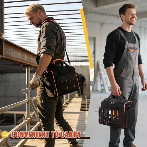 Marscamd Tool Bag with 3 Removable Cases, 2 Layers Tool Tote for Hand Tools - color: Black with Red Binding