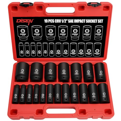 DISEN 19 Pcs 1/2" SAE Impact Socket Set - size: 1/2” 19pcsSAE Impact Socket Set