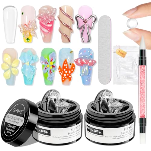 Clear 3D Sculpting Gel Non-Stick Hand Solid Builder Gel for Nails | 3D Nail Gel Art with Silicone Pen for 3D Molding Nail Art Home Manicure DIY for Women - color: Clear&Clear