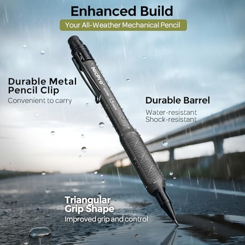Nicpro Waterproof Notebook with Mechanical Pencil 1.3mm, TPU Fabric Cover | 4.8"x7" Stone Paper Notebook, 1.3mm Carpenter Pencil with Lead Refill & Eraser for Outdoor Journal Travel Drafting Drawing - style: HD1000 Mechanical Pen