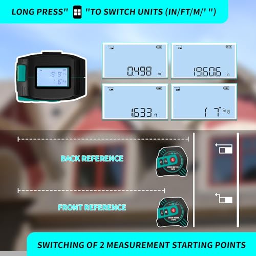 2-in-1 Laser Tape Measure USB-C Recharge 262Ft Laser & 16Ft Tape Green-Beam - color: Green Laser Tape 16ft+262ft