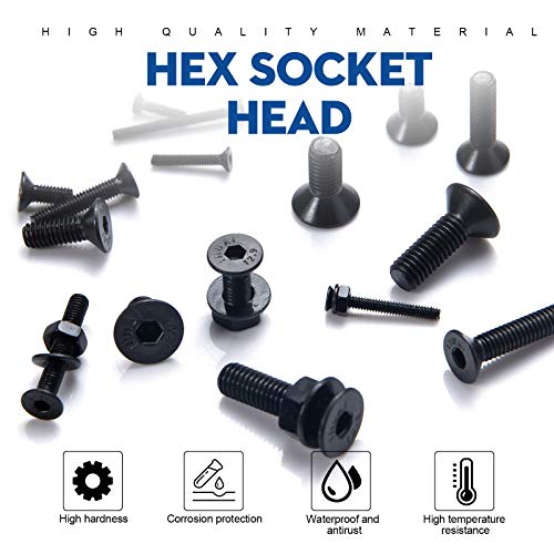 NINDEJIN Hex Socket Flat Head Screw M2 M3 M4 M5 Bolts Nuts and Washer Assortment Kit, 1060 PCS Metric Screws with 4 PCS Allen Wrenches, Small Black Machine Screws Set, 12.9 Carbon Steel - size: 1060 Hex Flat Head Socket Screws Nuts