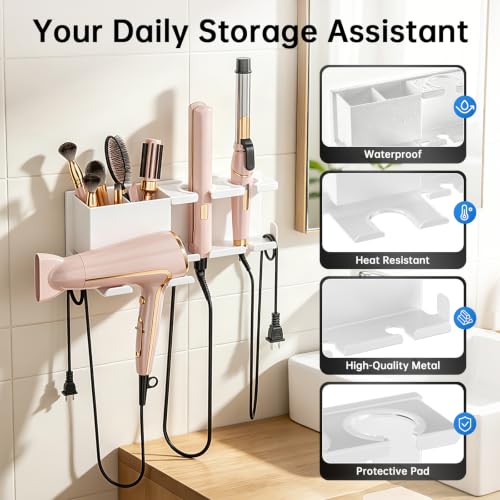 YSD Hair Dryer Holder Wall Mounted Metal 4 in 1 Hair Tools Organizer - color: White, size: Standard