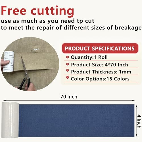Gheeidau Linen Repair Tape 4x70 Inch Self-Adhesive Couch Patch Repair Fabric Patch for Furniture,Sofas,Cushion,Chairs,Bags,Linen Goods(Dark Blue) - color: Dark Blue