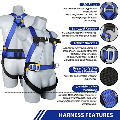 TT TRSMIMA Safety Harness Fall Protection Kit: Roofing Harness for Work - style: Blue