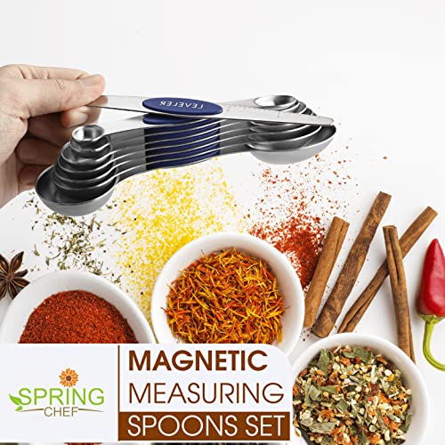 Spring Chef 8 Magnetic Measuring Spoons Set for Baking & Cooking, Sapphire - color: Sapphire, size: 1-Pack