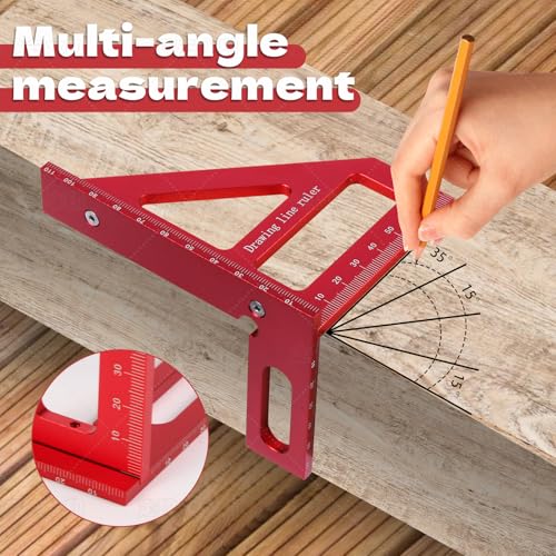3D Multi-Angle Measuring Ruler, 45/90 Degree Aluminum Alloy Carpenter Square & Miter Triangle Ruler, High Precision Woodworking Protractor Tools for Engineers, Carpenters & Construction Professionals