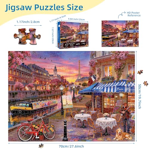 Paris Street Puzzles for Adults 1000 Pieces - color: Romantic Paris Evening