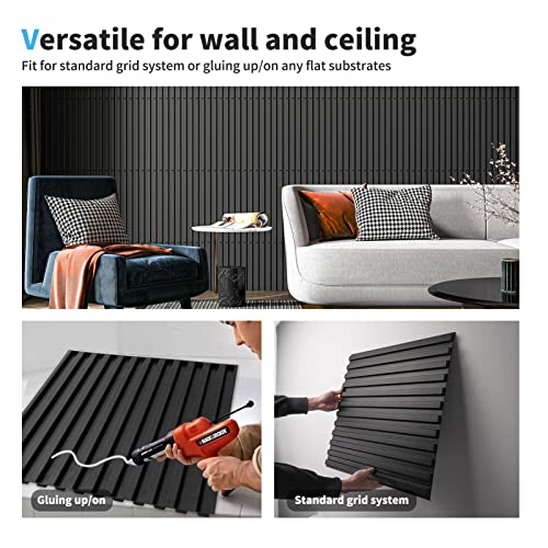 Art3d 3D Fluted Textured Slat Wall Panels, 19.7 x 19.7 in, 12-Pack, Black | PVC, Waterproof, Scratch Proof, Wipeable, Break-Proof, Ideal for Home, Office and Commercial Spaces - color: Square - Black, size: 19.7 x 19.7in.