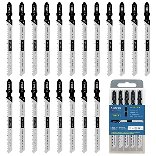 Jigsaw Blades T Shank 20PCS T101BR with Storage Case | Compatible with Bosch Dewalt Black and Decker Jig Saw Blades Set for Wood, 4 in. 10 TPI Fast & Accurate Cuts （Tooth Down） - style: T101BR-20