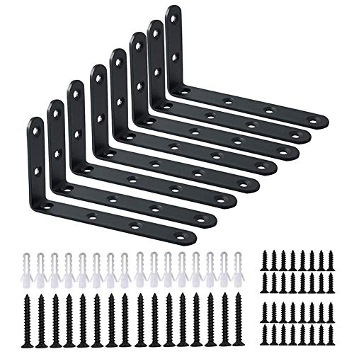 Shelf Bracket 8 Pack 5" Lx3 H 5mm Thick Heavy Duty Black L Brackets - color: Black-8pack, size: 5"Lx3"Wx0.78"W