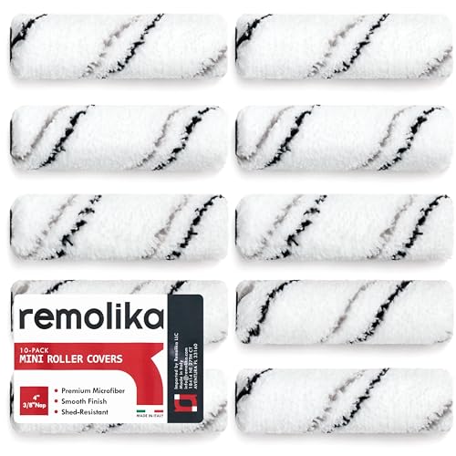 10-Pack 4 Inches Mini Paint Roller Covers for Smooth and Lint-Free Finish - 3/8 Nap - Made in Italy - Premium Microfiber Roller Naps for All Paints and Stains - size: 4" Roller Covers ( 10 Pack)